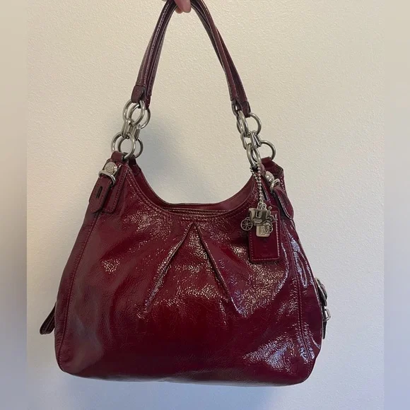 ~RARE Coach Maggie Mia Patent Cranberry Red Leather Handbag Tote Hobo Purse~